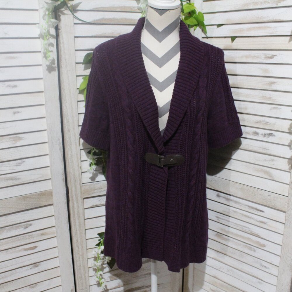 Christopher and Banks Purple Faux Leather Buckle Cardigan Sweater (1100)